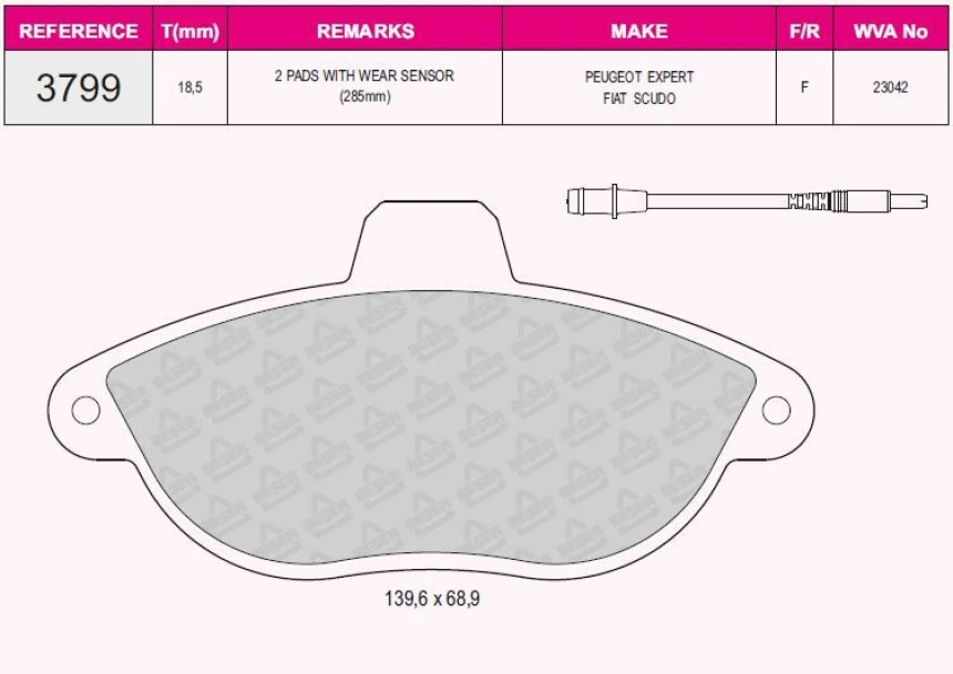 Psa Fren Balatası On Fisli Scudo I Dw8b 00-> / 806 1.8 8v Expert I Dw8b 00-> / Evasıon 1.8 8v Jumpy I Dw - Grap 93799