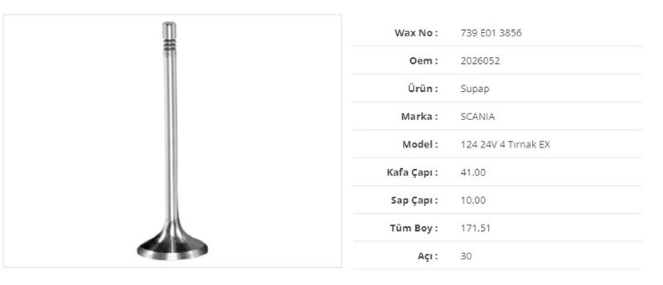 Scanıa Truck Subap Egzoz Scanıa 124 24v 4 Tirnak 41kx10sx171,5bx30a (12adet) - Wax 739 E01 3856