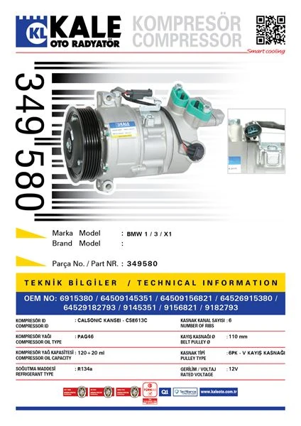 Bmw Klima Kompresoru Bmw N43 B16 N46 B20 E87 E90 X1 E84 05> - Kale 349580