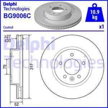 FREN DISKI ON DISCOVERY 3 05-09 DISCOVERY 4 10-16 2.7 V6 DIZEL RANGE ROVER SPORT 4.4 V8 PETROL 317MM - DELPHI BG9006C