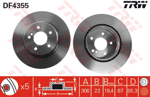 FREN DISKI ARKA W202 97>00 W203 00>07 S203 01>07 W210 97>02 S210 97>03 - TRW DF4355