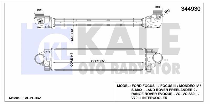 TURBO INTERCOOLER FOCUS III 2,0 IVCT TURBO ECOBOOST 12 /> VOLVO S80 II V40 V70 III XC70 II LAND ROVE - KALE 344930