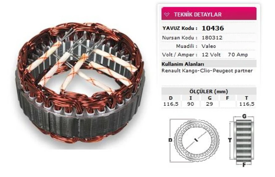 Renault Stator Valeo Tip 12v 70a Renault Kango Clio Peugeot Partner Nursan 180312 - Yavuz 10 436