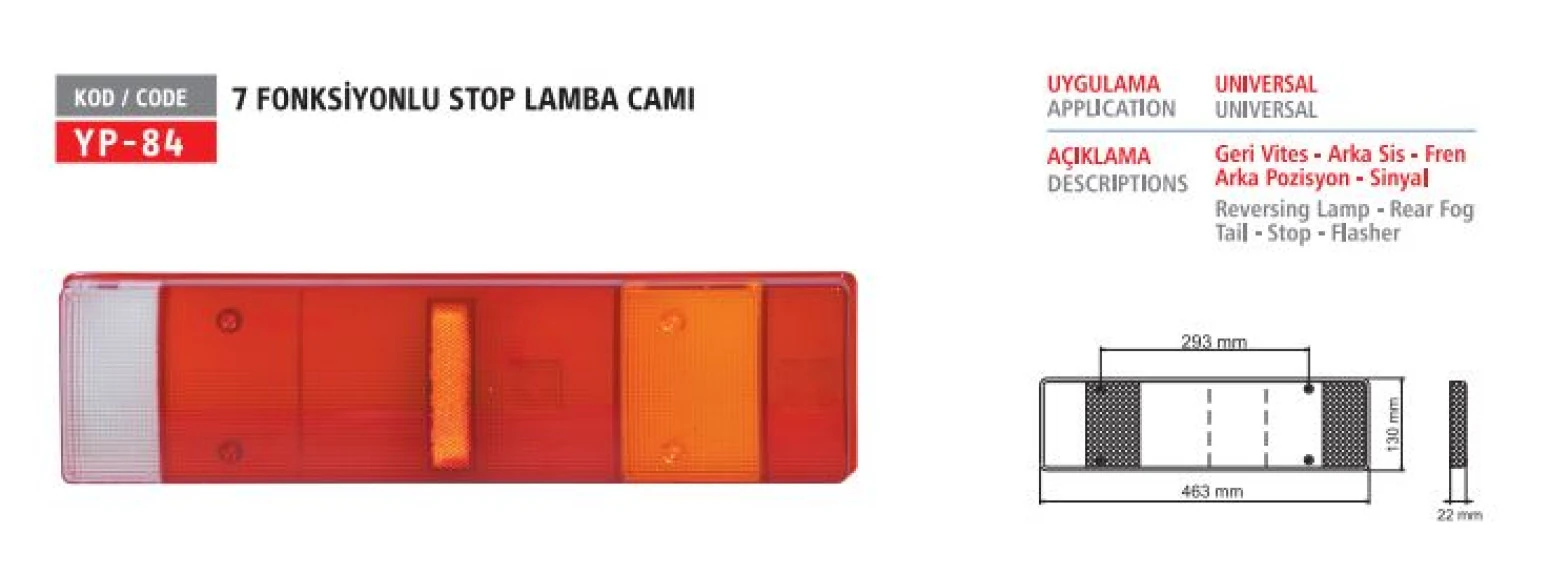 Unıversal Truck 7 Fonksıyonlu Stop Lamba Camı - Yuceplast Yp-84