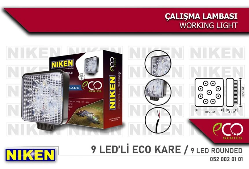 Unıversal Calısma Lambası 9 Ledli Kare Eco Seri 27-22w 12v 24v - Niken 052 002 01 01