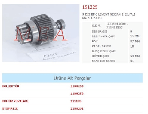 MARŞ DİŞLİSİ 9DİŞ HITACHI TİPİ BMC LEVENT NISSAN 2 BILYALI CAP:35 BOY:87 KANAL:10 GOV CAP:53 (61225) - AES-151225