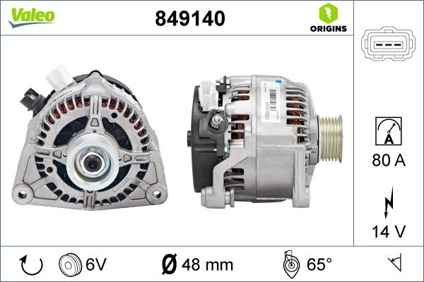 ALTERNATOR 12V 90A FOCUS 1,8TDCI / 1,6 ZETEC E 16V / 2,0 16V FOCUS RS 98>04 - VALEO 849140