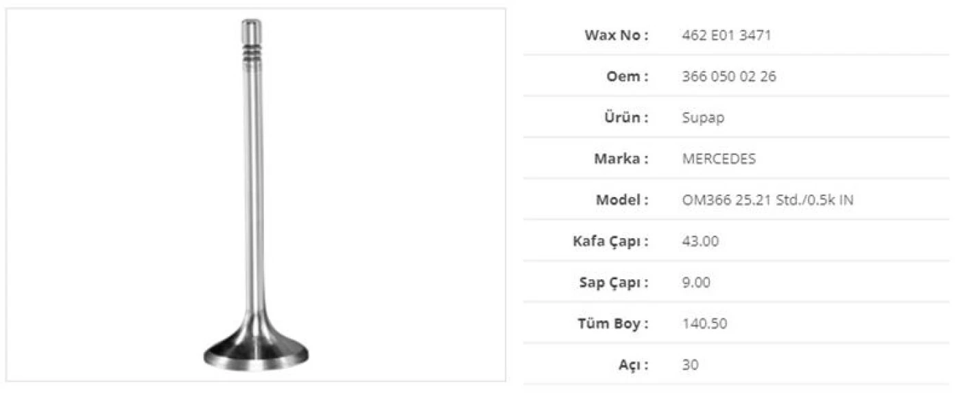 Mercedes Truck Subap Emme Mercedes Om366 25.21 Std./0.5k 43kx9sx140,5bx30a (6adet) - Wax 462 E01 3471