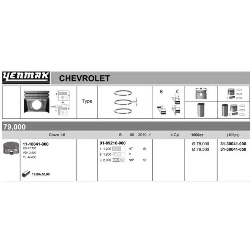 Opel Piston Segman 050 Farklı 79,5 MM Astra, Cruze 1.6 109 Ps - Yenmak 31-30041-050