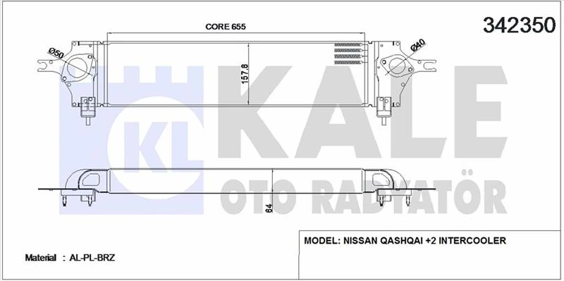 Nissan İntercooler Radyator Qashqaı 1,5 2,0 DCI 2007> 650×165×50 - Kale 342350