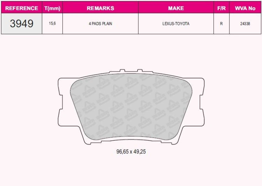 Toyota Arka Fren Balatası Toyota Rav 4 III 06-11 Camry 06-11 - Beser 3949