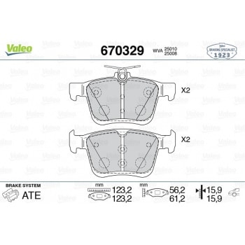 ARKA FREN BALATASI GOLF VII A3 1,2 / 1,4TFSI 1,6 / 2,0TDI 12> - VALEO 670329
