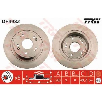 ARKA FREN DISK AYNASI DUZ HONDA ACCORD 09-14 (282X5) - TRW DF4982