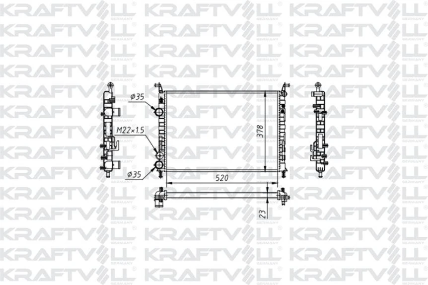 Fiat Motor Radyator Palıo 1,2 Albea 1,2 / 1,6 Klimalı (2 Sira Al+pl Sistem) / (520*378*23) (mt) - Kraftvoll 08040083