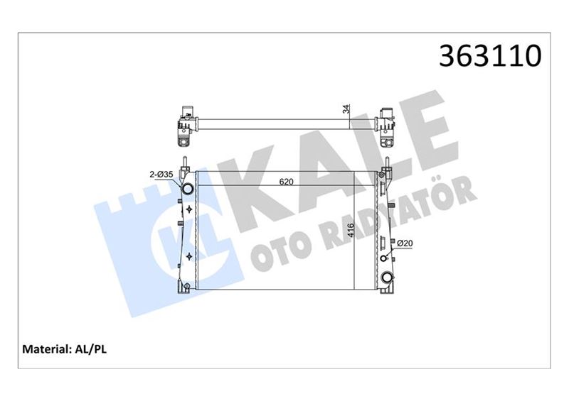 MOTOR SU RADYATORU FIAT LINEA PUNTO EVO 1.3/1.6 MJTD 1.4TJET 07<12 (MT) (MEKANIK) (620X416X34) - KALE 363110