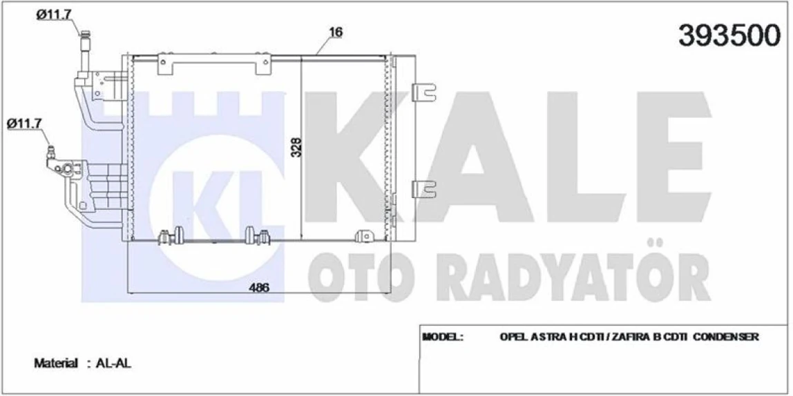 Opel Klima Radyatoru Astra H <09 Zafıra B Z13dth A17dtr A17dtj Z19dt Z19dth Z20leh (520×331×12 - Kale 393500