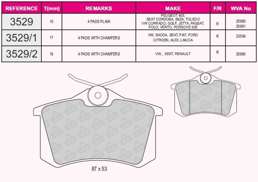 Vag Arka Fren Balatası Golf IV Bora Audı A1 A3 A4 A6 A8 Altea Cordoba İbiza III IV V / Megane II III Meg - Beser 3529