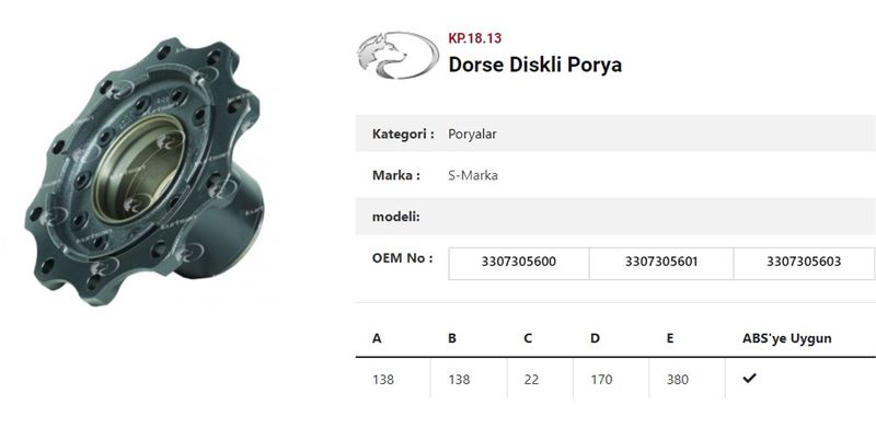 DINGIL PORYASI  SAF RÖMORK  B9 B11 B9 22K DISKLI PILOT - KURTSAN KP.18.13