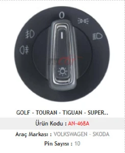 Unıversal Far Anahtarı-Golf 7 - Polo - İbiza - Leon Krom Çift Sis - Mcar-An468a