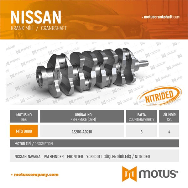 KRANK NISSAN NAVARA 2,5 SKYSTAR YD25 PARTHFINDER 2,5 DDTI 12200 AD210 - MOTUS 880