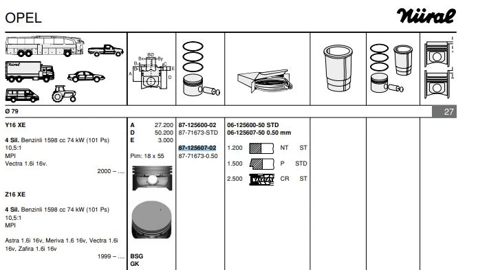 Opel Piston Segman Komple 0,50 (79,50mm) Astra G - Vectra B - Vectra C - Z16xe - Goetze 8771673050000g