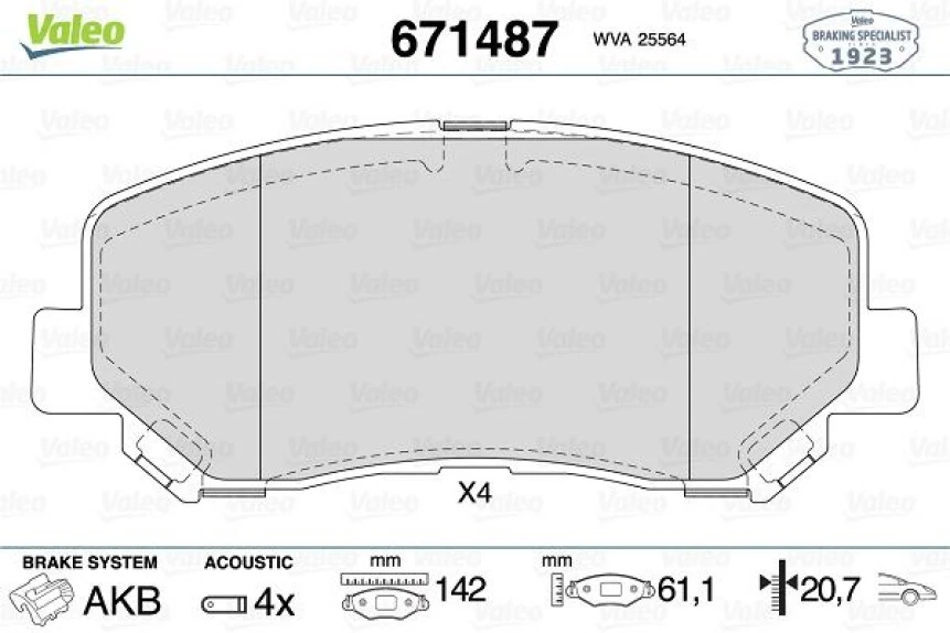 Jeep On Fren Balatası Jeep Cherokee 2.0d 10> - Valeo 671487