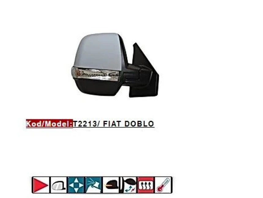 Fiat Dis Dikiz Aynası Cift Camlı Elektrikli Rezistanslı Astarlı Kapak Otomatık Katlanır Sag Doblo III Car - Tursan T2213
