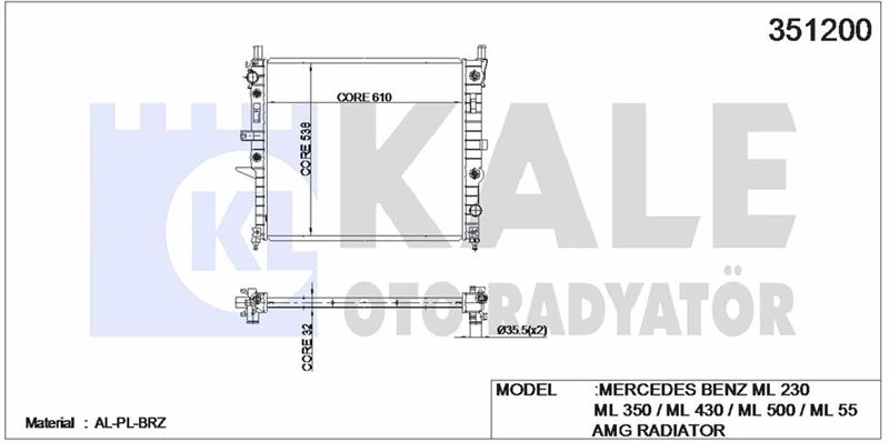 Mercedes Su Radyatörü - Su Radyatörü - Kal 351200