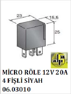 Unıversal Mikro Role-12v 20a. 4 Uçlu (siyah)   46520421 - Mta-M0603010