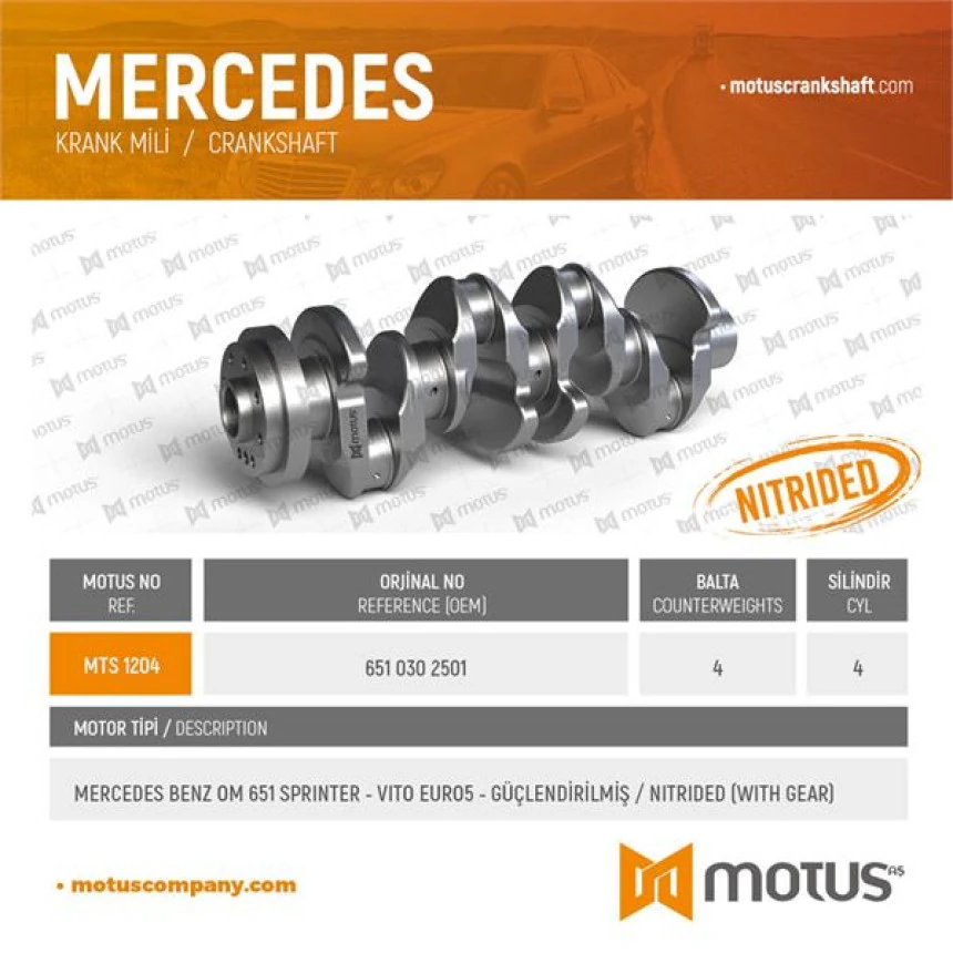 Mercedes Krank MILI (om651, 4 Balta) W176 14>18 W246 13>18 W204 08>14 W205 15>18 C117 14>19 Vito W447 14> Spr - Motus 1204