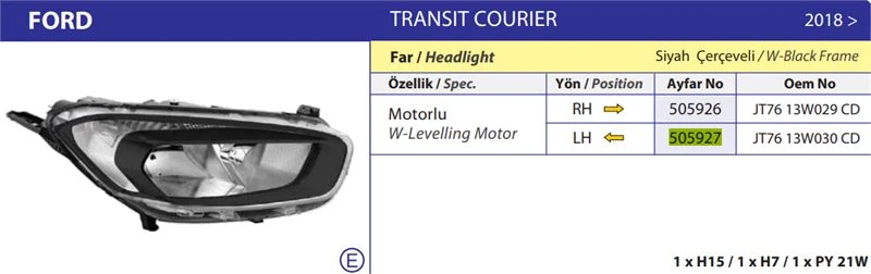 Ford Far Komple Sol ( Siyah ) Yeni Courıer 19> - Ayfar 505927