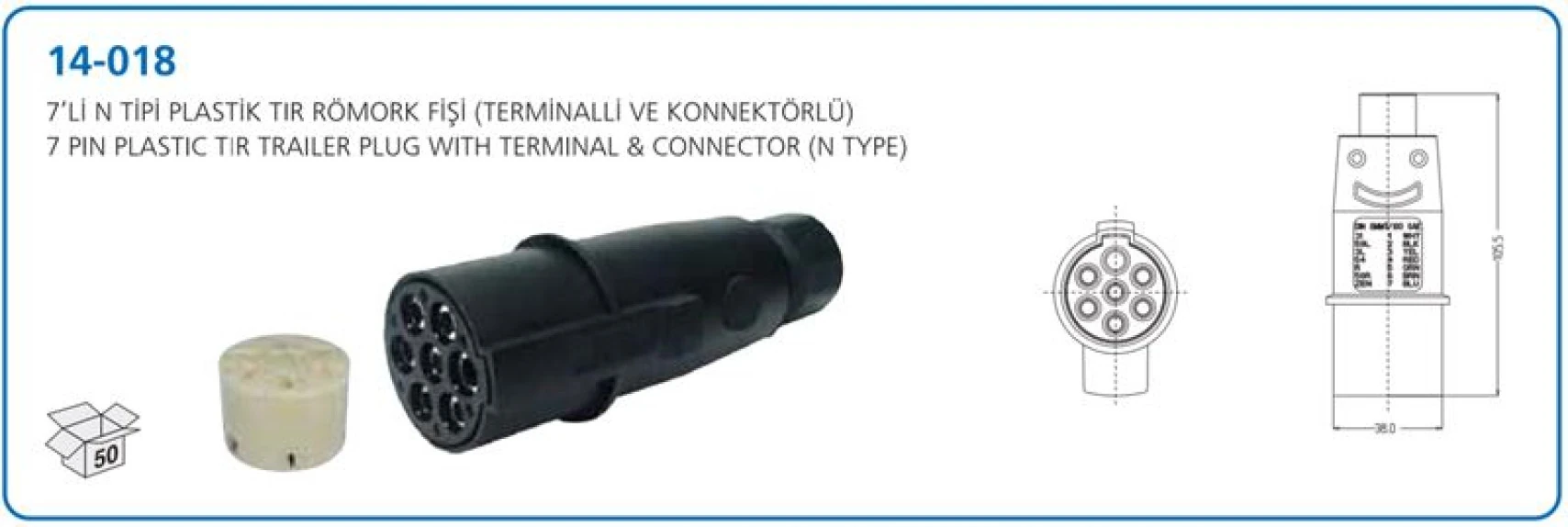 Unıversal Truck Tir Romork Fisi N Tipi 7 LI Erkek Plastık (terminallı Ve Soketli) - Aksa 14-018