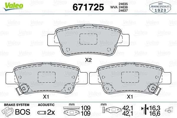 ARKA FREN BALATASI HONDA CR-V 2.0 I-VTEC 07>12 / CR-V 1.6 I-DTEC 12> - VALEO 671725