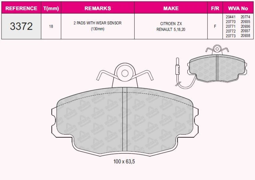 Renault On Fren Balatası Dacıa Logan 06>12 Renault R9-11-19-21 Symbol II 08> Clio I 98>03 Megane I 96>03 1.2 - Grap 93372