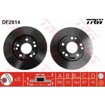 FREN DISKI ON 190 W201 86>93 - TRW DF2814