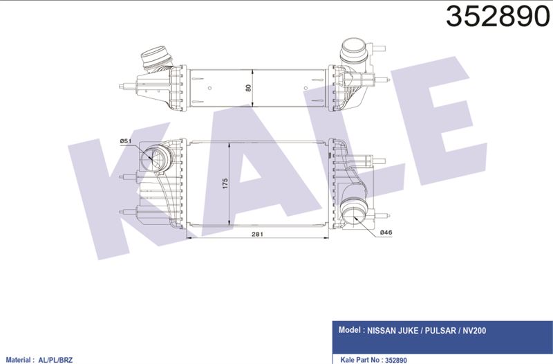 INTERCOOLER NISSAN JUKE 1.5DCI 2010> PULSAR 1.5DCI 2014> TURBO RADYATORU - KALE 352890