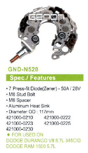 DİYOT TABLASI>DODGE DURANGO V85.7L345CID-RAM15005.7L 117mm(7DIOT)M8 RN55 - GENON-GND-N520