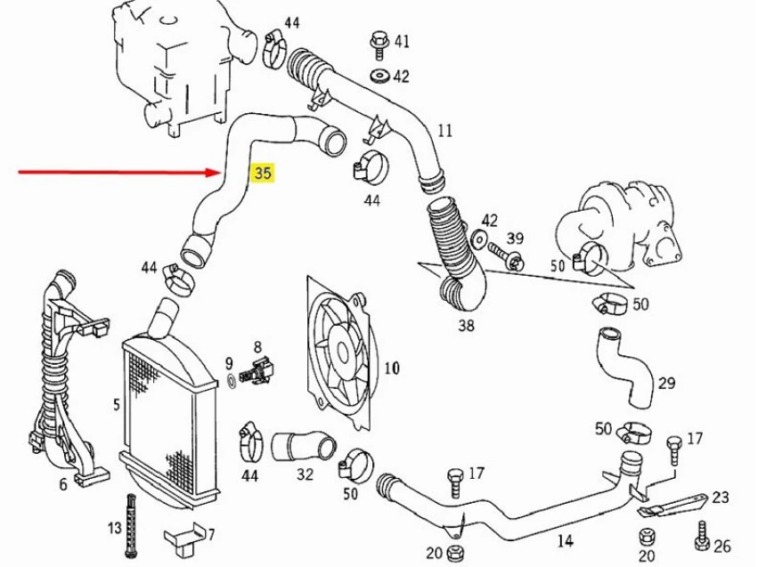 Mercedes Turbosarj Hortumu Ust V-Class 638/2 99>03 Vito 99>03 - Ucpa 10h125109