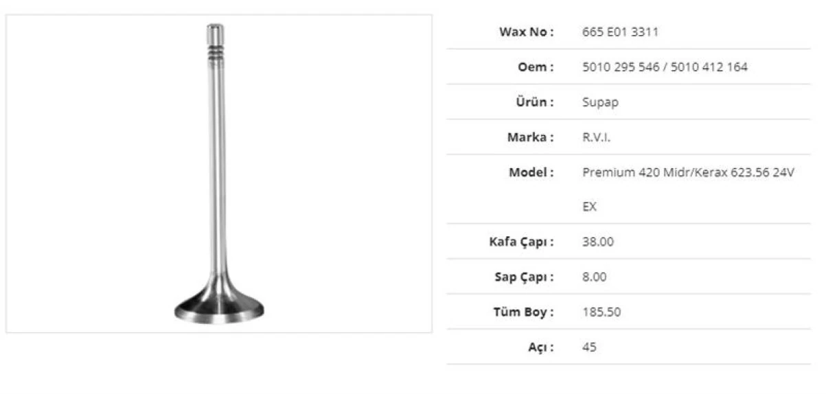 Renault Truck Subap Egzoz Renault Premium 420 Midr/kerax 623.56 24v 38kx8sx185,5bx45a (12adet) - Wax 665 E01 3311