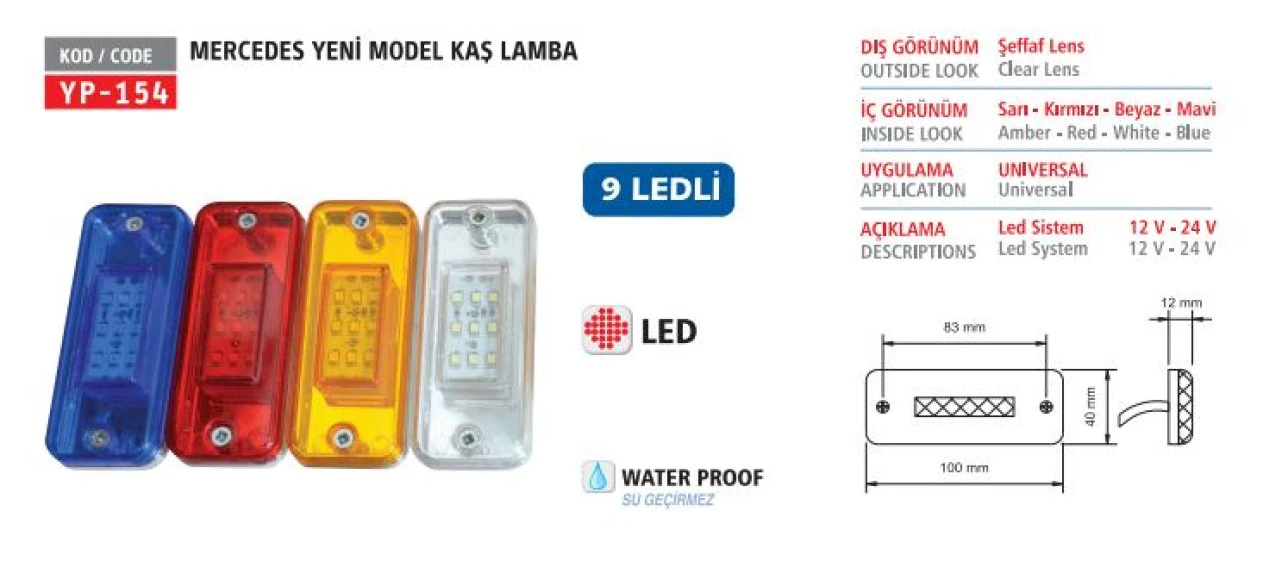 Unıversal Truck Kas Lamba Y.m. Mercedes Tip Sarı Ledli - Yuceplast Yp-154 S