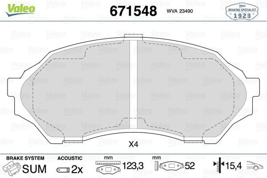 Mazda Disk Fren Balatası (ön) Mazda 323 1.3/1.5 09/98-10/03 Mazda 323f 1.3/1.5 09/98-05/04 - Valeo 671548