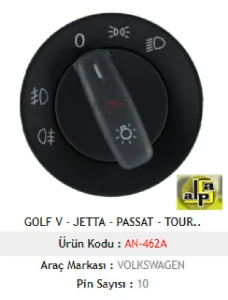 Unıversal Far Anahtarı>vw Golf 5 - Passat - Caddy - T5 Far Anah. Çift Sisli   >>1k0941431aj/1k0941431be - Mcar-An462a