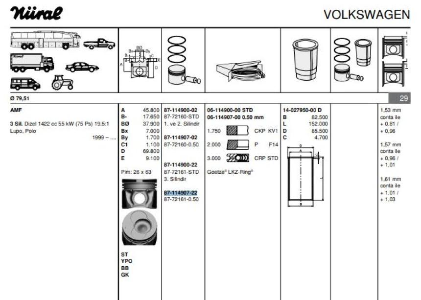 Vag Piston+segman (80,01mm 0,50 (3 Silindirli Motorun 3, Pistonu) Polo Audı A2 Arosa Cordoba İbiza IV / - Goetze 8772161050000g