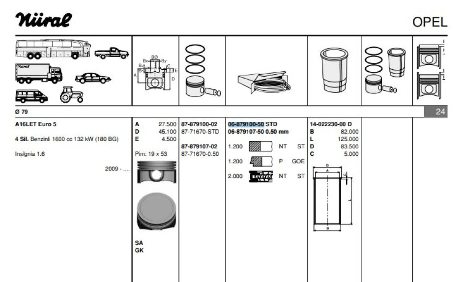 Opel Motor Segmanı İnsignia (a1,6let) / (180hp) / (79,00mm) / (std) - Goetze 68791005g