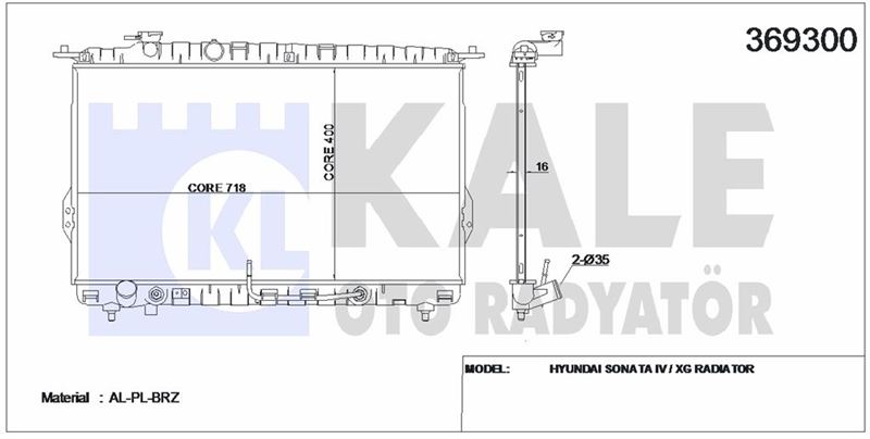 MOTOR SU RADYATORU HYUNDAI SONATA 2.0 1999> OTOMATIK VITES (400X718X16) - KALE 369300