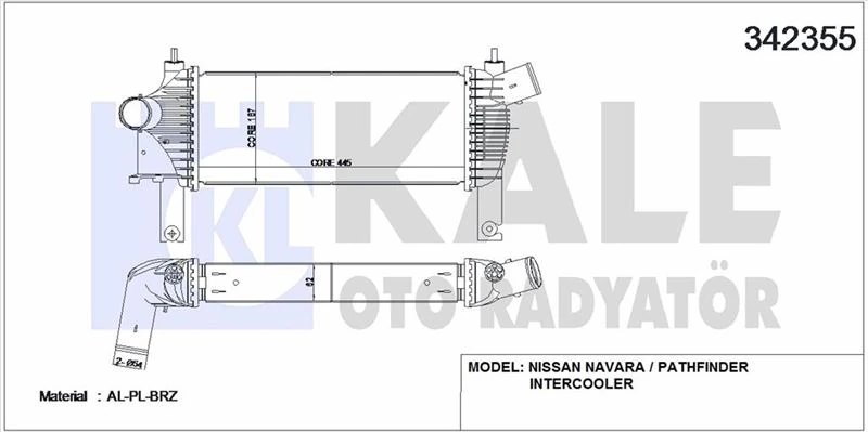 Nissan Ticarı İntercooler Radyatoru Nissan Navara Pathfınder 2,5 DCI 4wd 2005> 445×185×64 - Kale 342355