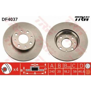 ON FREN AYNASI (DISKI) MAREA PALIO ALBEA ALFA ROMEO 145 146 1,2 / 1,4 / 1,6 / 1,9 - TRW DF4037