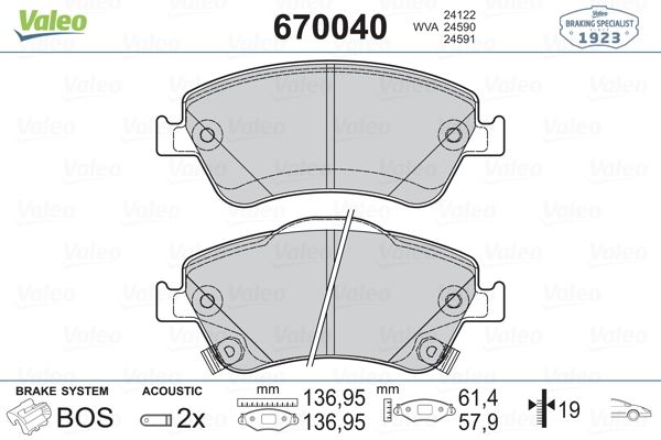 FREN BALATASI ON COROLLA D4D 07-12 AURIS D4D 07-12 COROLLA 1.4 D4D 2013-> - VALEO 670040
