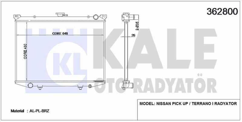 MOTOR SU RADYATORU NISSAN PICKUP D21 90>99 MANUEL (430X648X26) - KALE 362800