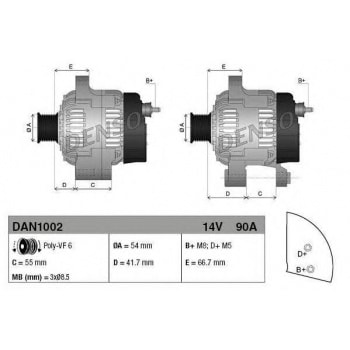 FIAT ALTERNATOR 12V 90A DOBLO GRANDE PUNTO IDEA LINEA 1,3MULTIJET 1,3JTD - DENSO DAN1002